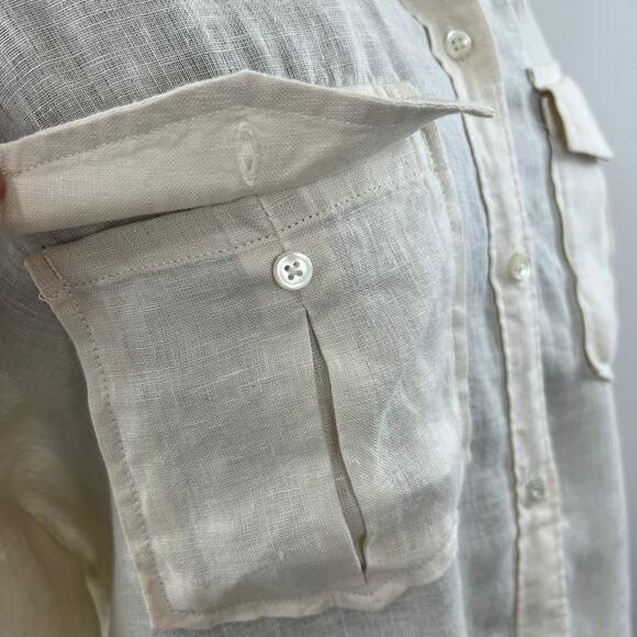 JAMES PERSE Linen Ivory Beige Long Sleeve Woven Shirt Button-Up WLSL3647 3 L - Picture 6 of 10